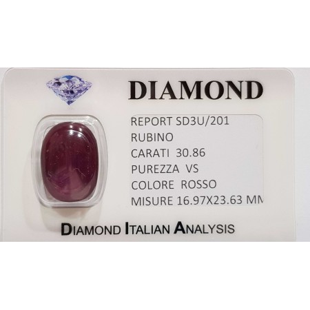 RUBINO STELLATO ROSSO 30.86 CARATI in BLISTER CERTIFICATO