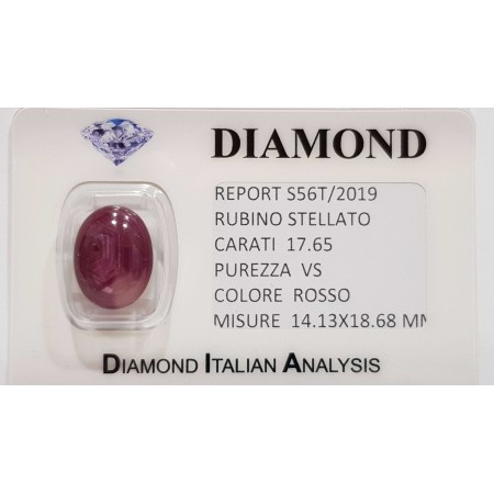 RUBINO STELLATO ROSSO 17.65 CARATI in BLISTER CERTIFICATO