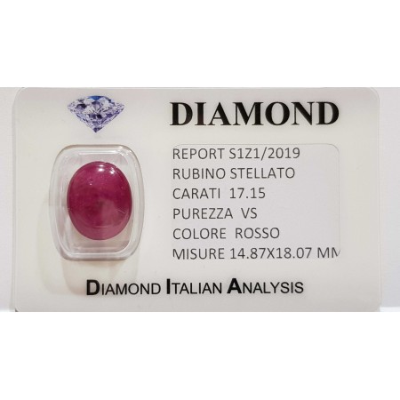 RUBINO STELLATO ROSSO 17.15 CARATI in BLISTER CERTIFICATO