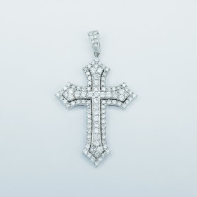 COLLIER CROIX EN OR BLANC 18 KT AVEC DIAMANTS CERTIFIÉS - Modèle (Super-Tak)
