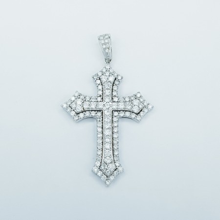 COLLIER CROIX EN OR BLANC 18 KT AVEC DIAMANTS CERTIFIÉS - Modèle (Super-Tak)