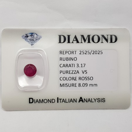 ROUND CUT RUBY 3.17 ct in BLISTER CERTIFIED