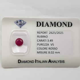RUBINO TAGLIO TONDO 3.49 ct in BLISTER CERTIFICATO