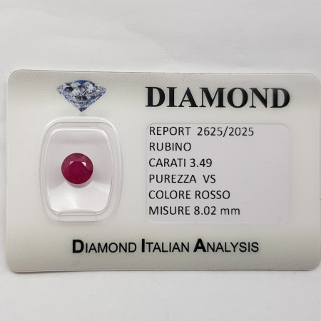 ROUND CUT RUBY 3.49 ct in BLISTER CERTIFIED