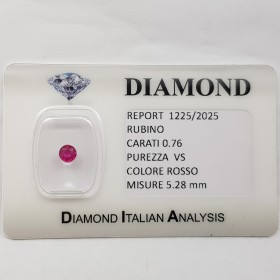 RUBINO TAGLIO TONDO 0.76 ct in BLISTER CERTIFICATO