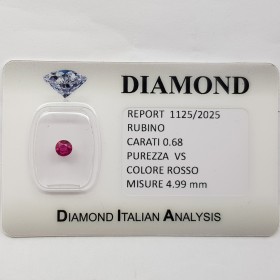 RUBINO TAGLIO TONDO 0.68 ct in BLISTER CERTIFICATO