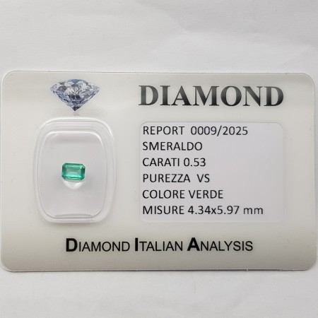 EMERALD CUT SMERALD 0.53 CARAT CERTIFIED in BLISTER