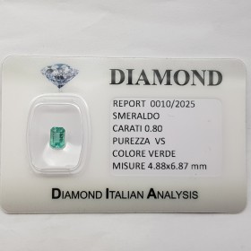 SMERALDO TAGLIO EMERALD 0.80 CARATI CERTIFICATO in BLISTER