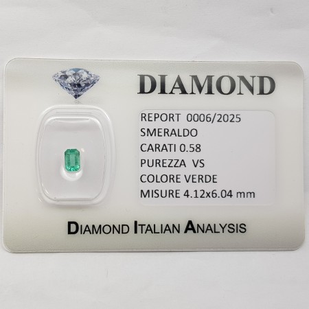 EMERALD CUT SMERALD 0.58 CARAT CERTIFIED in BLISTER