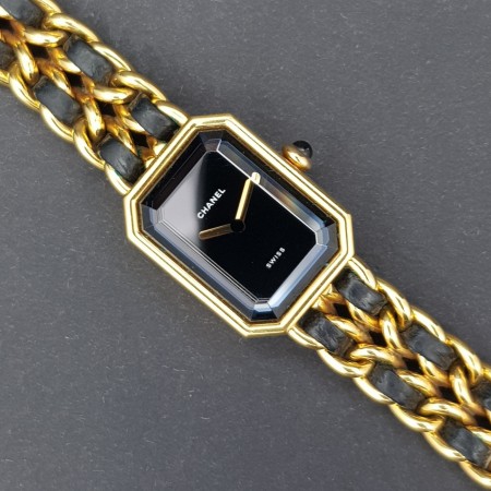 Chanel Première Plated Leather Quartz Ladies Watch Size L Gold Plated Leather Premiere H0001 Mint condition stahl steel XXHK87