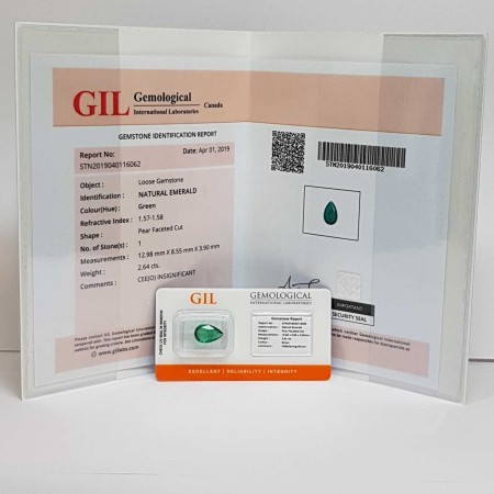 SMERALDO GOCCIA 2.64 CARATI CERTIFICATO in BLISTER - GIL