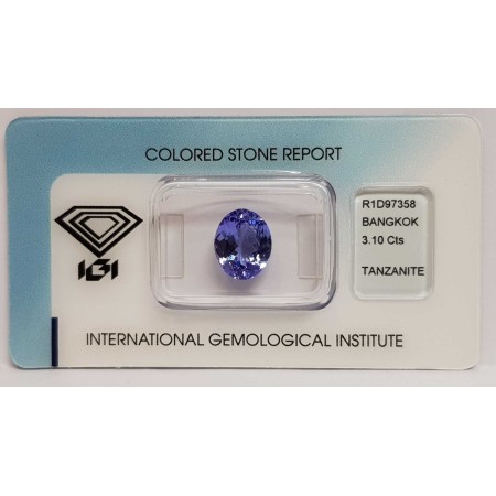 TANZANITE ovale 3.10 ct en blister IGI-R1D97358 certifié