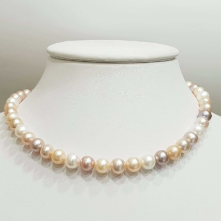 Biwa multicolore perle collier fil taille de 8.5-9mm longueur 42 cm