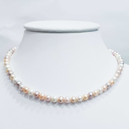 Biwa multicolore perle collier fil taille 6.5 mm longueur 40 cm