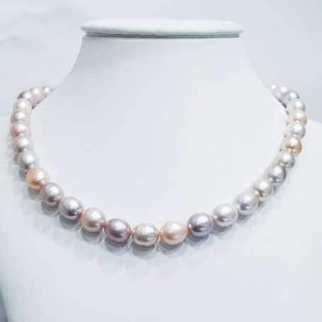 Collier de perles ovales multicolores Biwa taille de fil de 11 à 12mm longueur 40cm