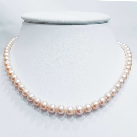 Strand necklace beads Biwa salmon size from 5 to 8.5 mm length 42cm