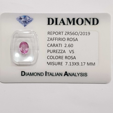Saphir rose taille ovale 2.60 CT en BLISTER certifié