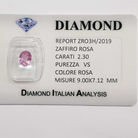 Saphir rose taille ovale 2.30 CT en BLISTER certifié