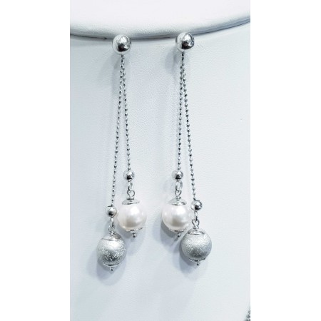 Boucles d'oreilles en argent rhodié blanc et perles-Saint Valentin Noël Pâques