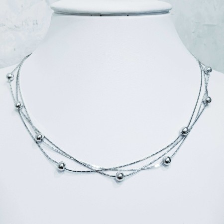 COLLIER avec boules d'ARGENT RHODIZÉ EN OR BLANC