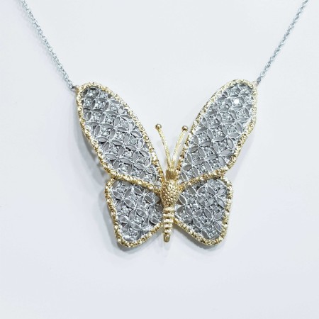 Collier papillon en or blanc et jaune 18 carats Haute fabrication italienne