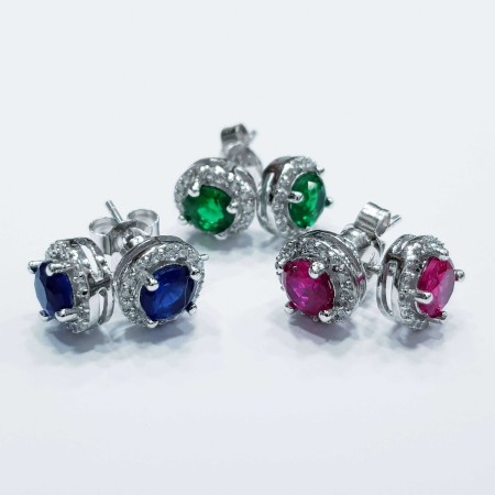 925 sterling silver rhodium plated white gold earrings with Multi COLOR Gems