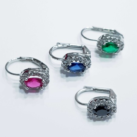 Boucles d'oreilles ovales en argent sterling 925 plaqué or blanc rhodié avec Gemmes multicolores