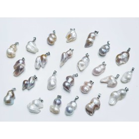 PERLA CIONDOLO ARGENTO BAROCCA con 2 PERLE