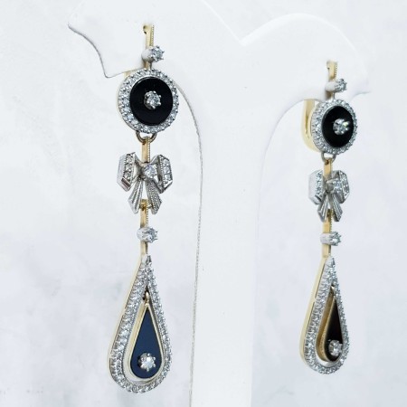 Earrings in 18 kt Gold Onyx and diamonds-discount 50% lot 1.50