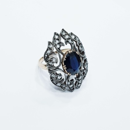 ANTIQUE VINTAHE SAPPHIRE BAGUE EN DIAMANT